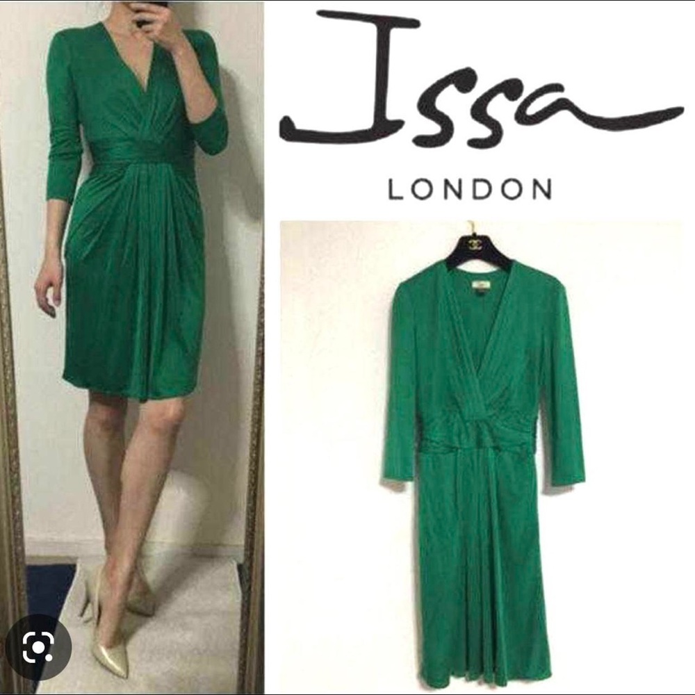Issa London Green Wrap Style Silk Pleated Dress